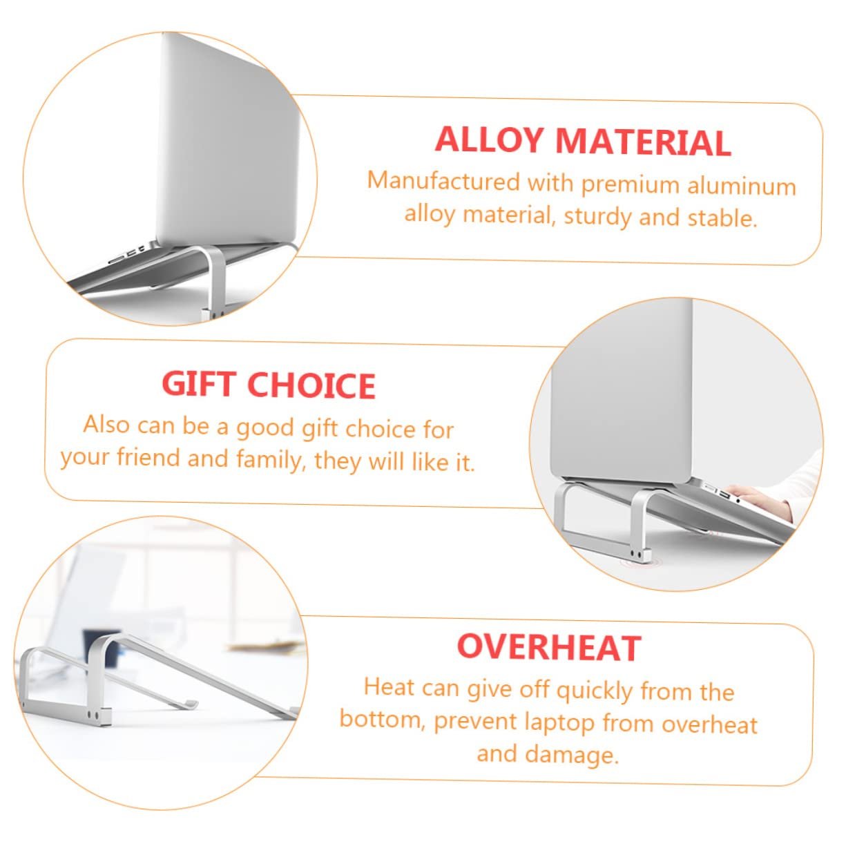 Підставка для ноутбука алюмінієва ергономічна портативна для відведення тепла сумісна з ноутбуком срібна, фото №9