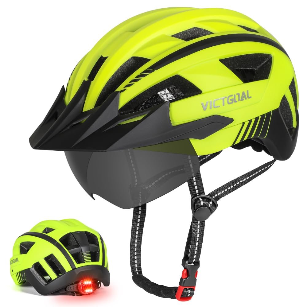 Велосипедний шолом Victgoal MTB з магнітним візором, знімним сонцезахисним козирком і заднім світлодіодним ліхтарем для дорослих чоловіків/жінок, фото №1