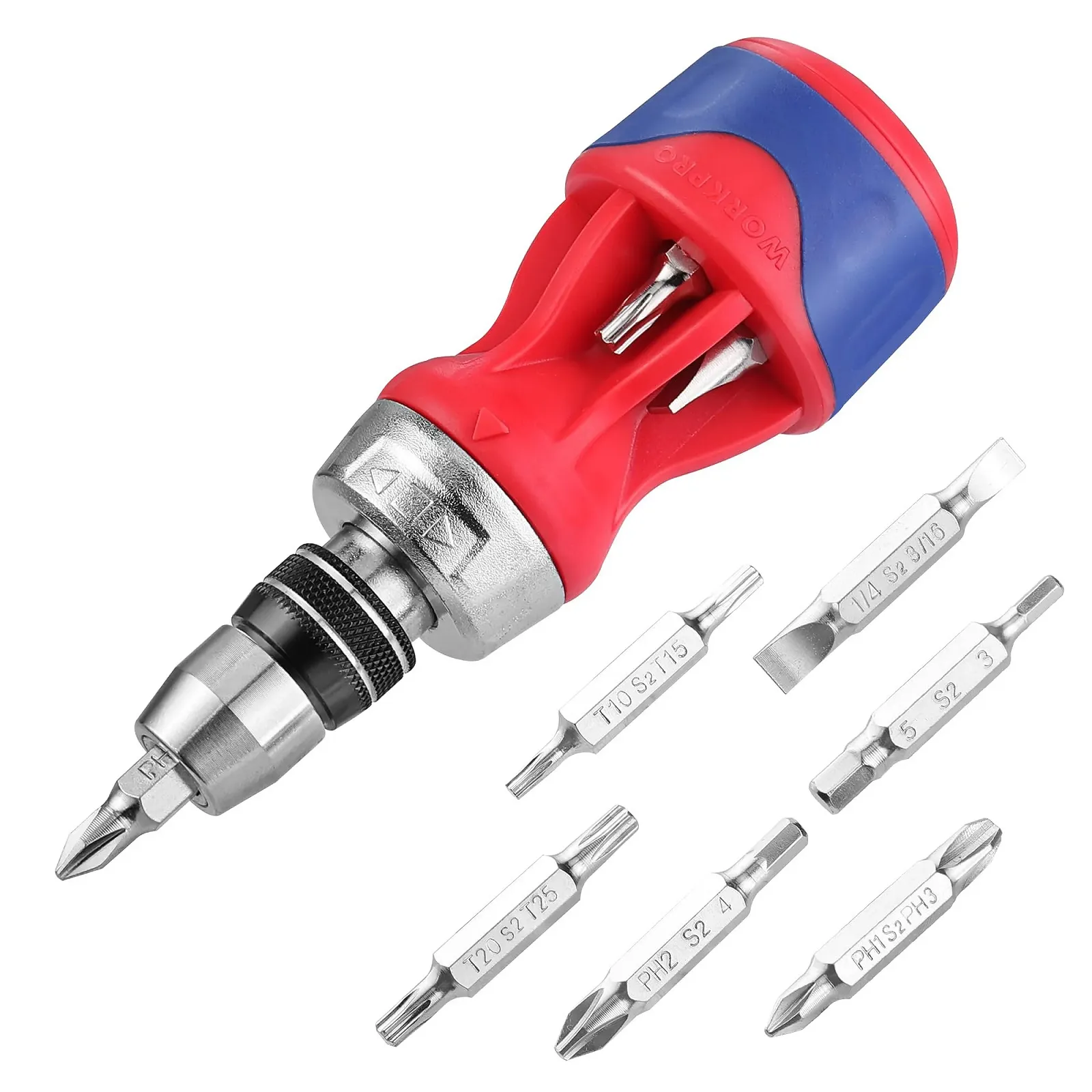 Міні-викрутка реверсивна WORKPRO 12-в-1 магнітна зі сталлю S2, фото №1