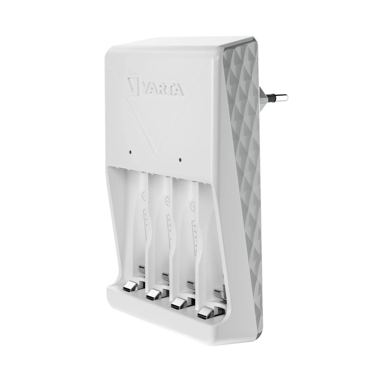 Зарядний пристрій VARTA для акумуляторів, в комплекті 4 x AA 2100 mAh, заряджає 2 або 4 AA/AAA одночасно, штекерний зарядний пристрій, білий, фото №4