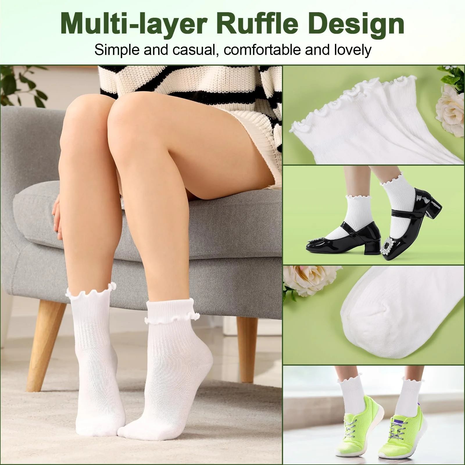 Шкарпетки з рюшами Жіночі Білі (6 пар), фото №6 Шкарпетки з рюшами Жіночі Білі (6 пар), фото №6