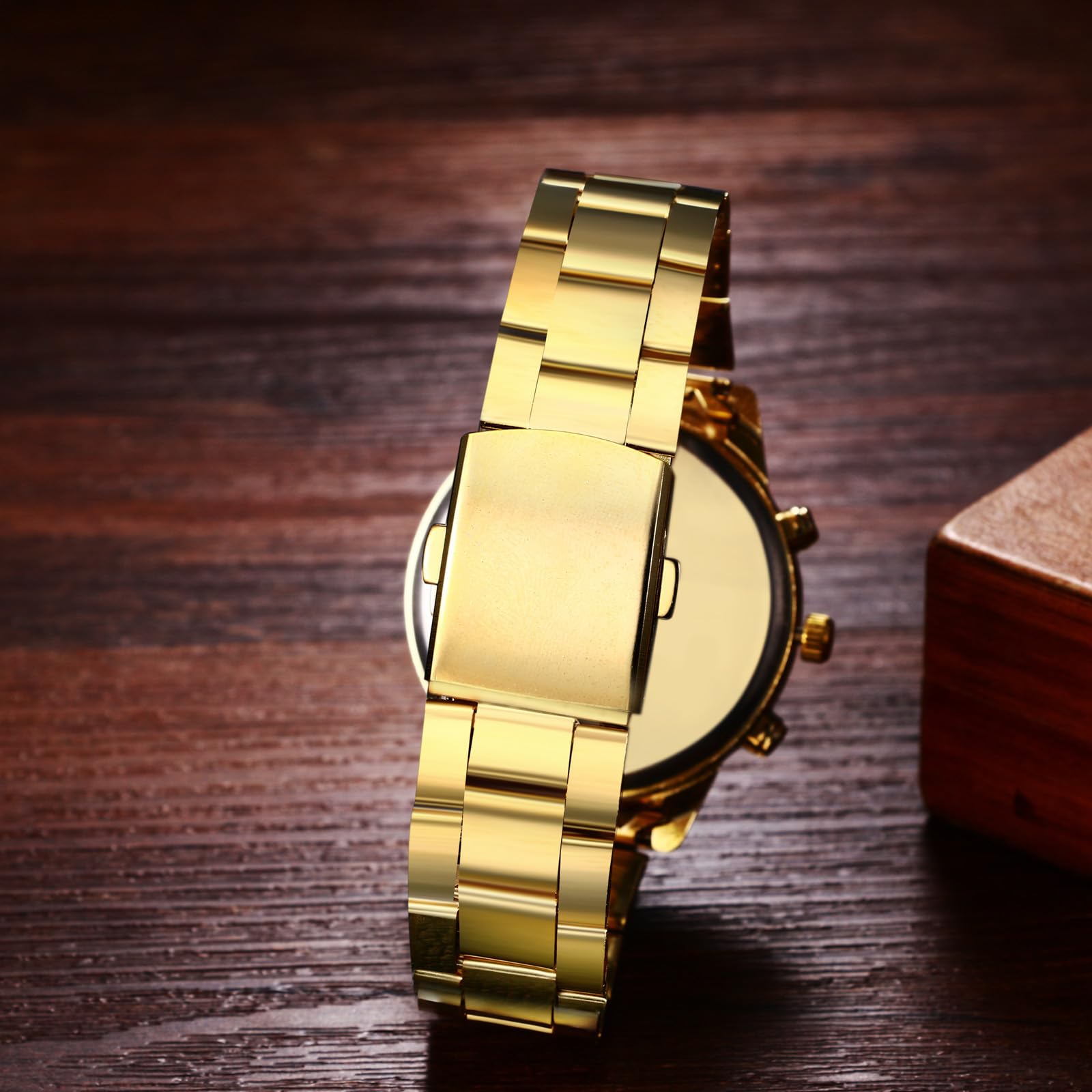 Часы Avaner Мужские Нержавеющая сталь Люминесцентный Циферблат с Россыпью Камней Кварцевые Золотой, фото №3