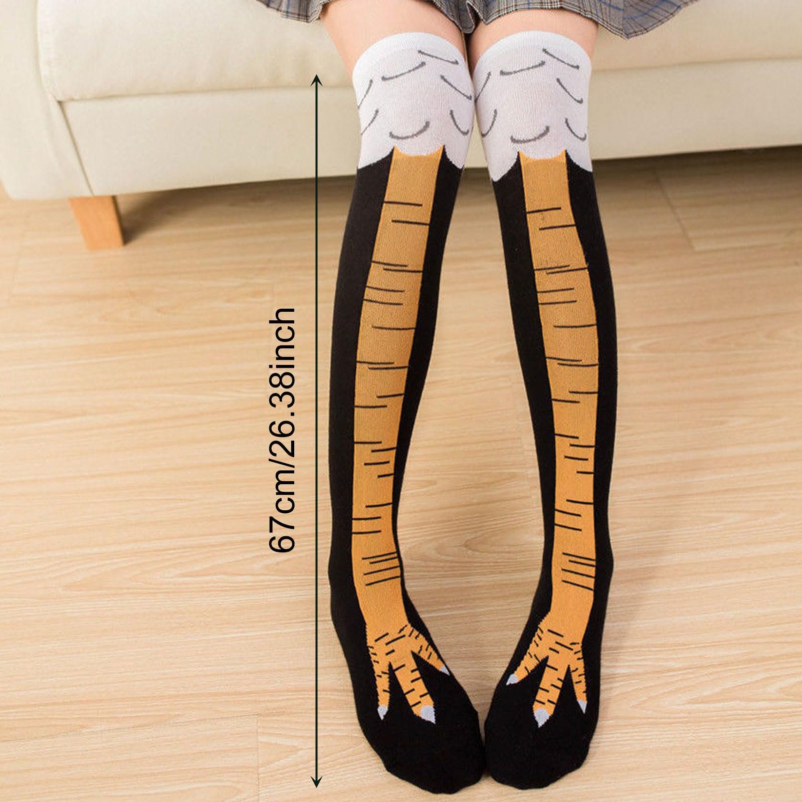 3 пары чулок "Куриные лапки", женские гольфы выше колена "Куриные лапки", мультяшные теплые зимние, фото №3