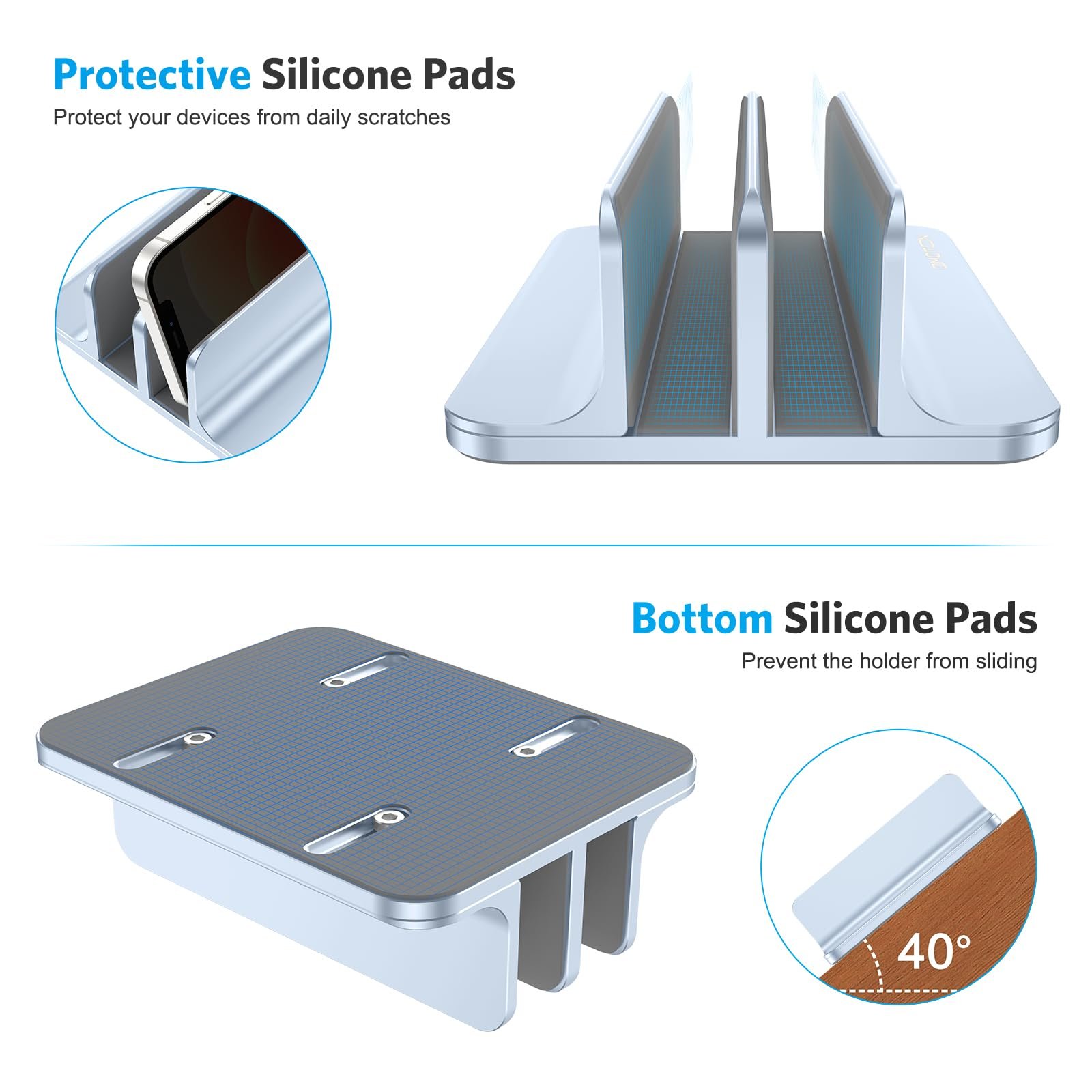 Підставка Вертикальна OMOTON Подвійна Регульована до 17.3 дюймів Блакитний, фото №6
