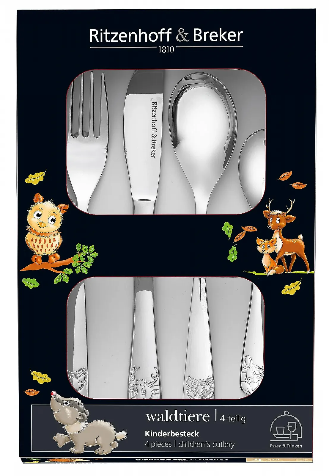 Дитячий набір: Посуд Ritzenhoff & Breker Woodland Animals 10 предметів, порцеляна, склянки та столові прибори, фото №6