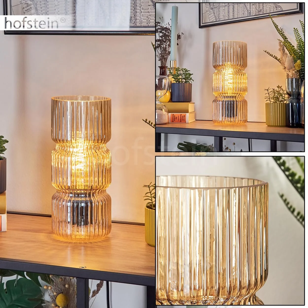 Настільна лампа Penteado Метал / Скло Скляний плафон 10.5 см 1 x E27 Чорний / Янтарний, фото №2