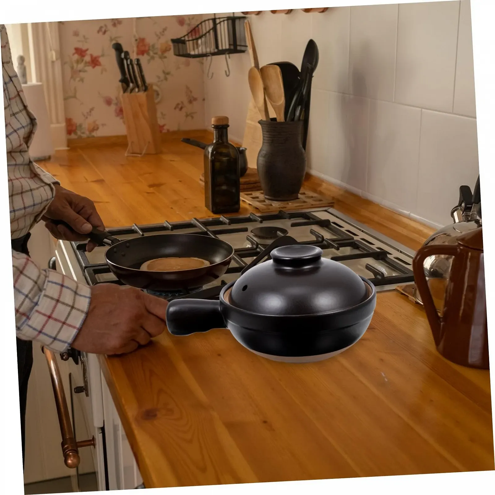 Кастрюля Керамическая Маленькая с крышкой с отверстием Жаростойкая с ручкой, фото №5