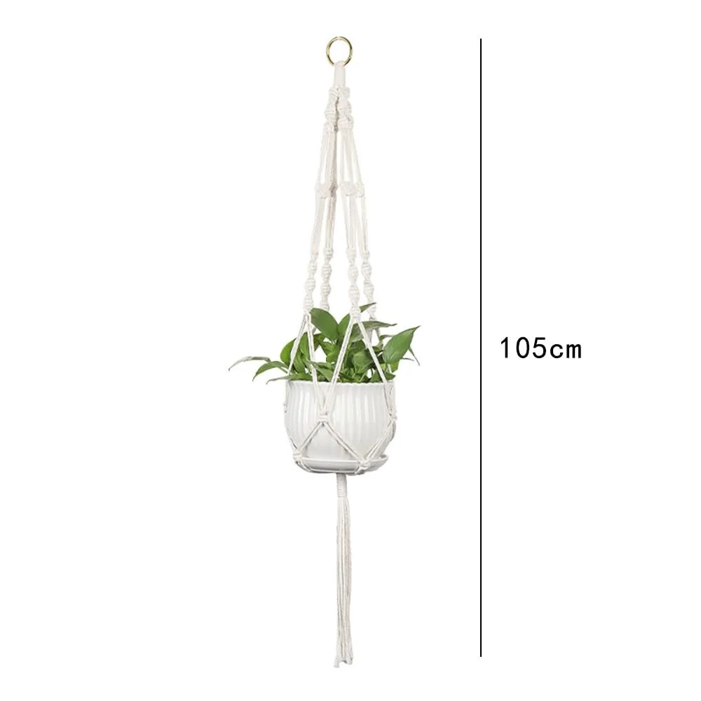 Подвесное кашпо макраме Хлопковая веревка с кисточками Бежевое Набор из 2 шт., фото №2