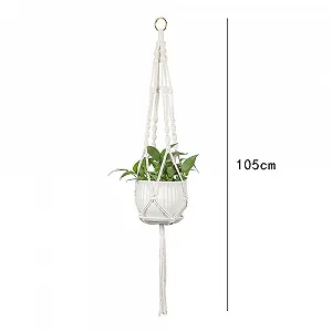 Подвесное кашпо макраме Хлопковая веревка с кисточками Бежевое Набор из 2 шт. synthetic.ua - Фото 1