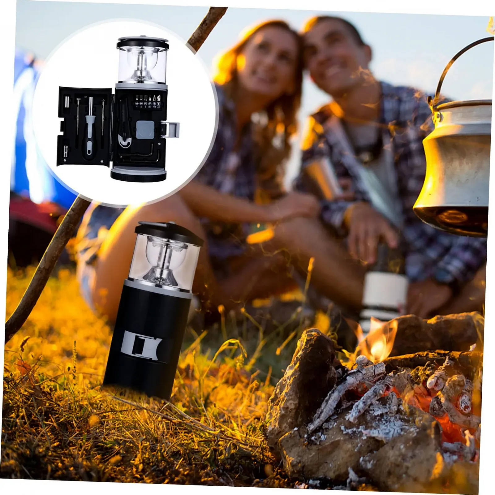 Фонарь Campfire Кемпинговый фонарь для палатки Аварийное освещение Ручной фонарик на батарейках Кемпинговый фонарь Многофункциональный инструмент Факел Кемпинговый инструмент Ручной фонарь ABS Черный, фото №7