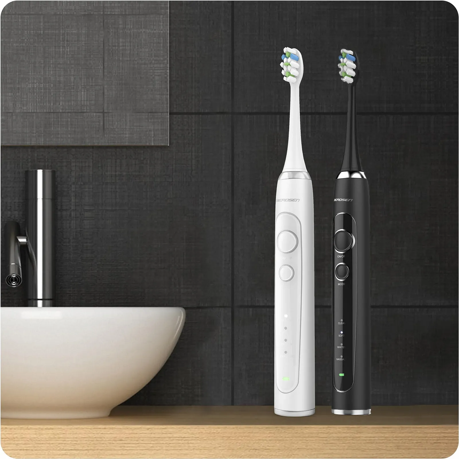 Звуковая зубная щетка Berdsen Sonica Набор из 2 шт. Черная, фото №3