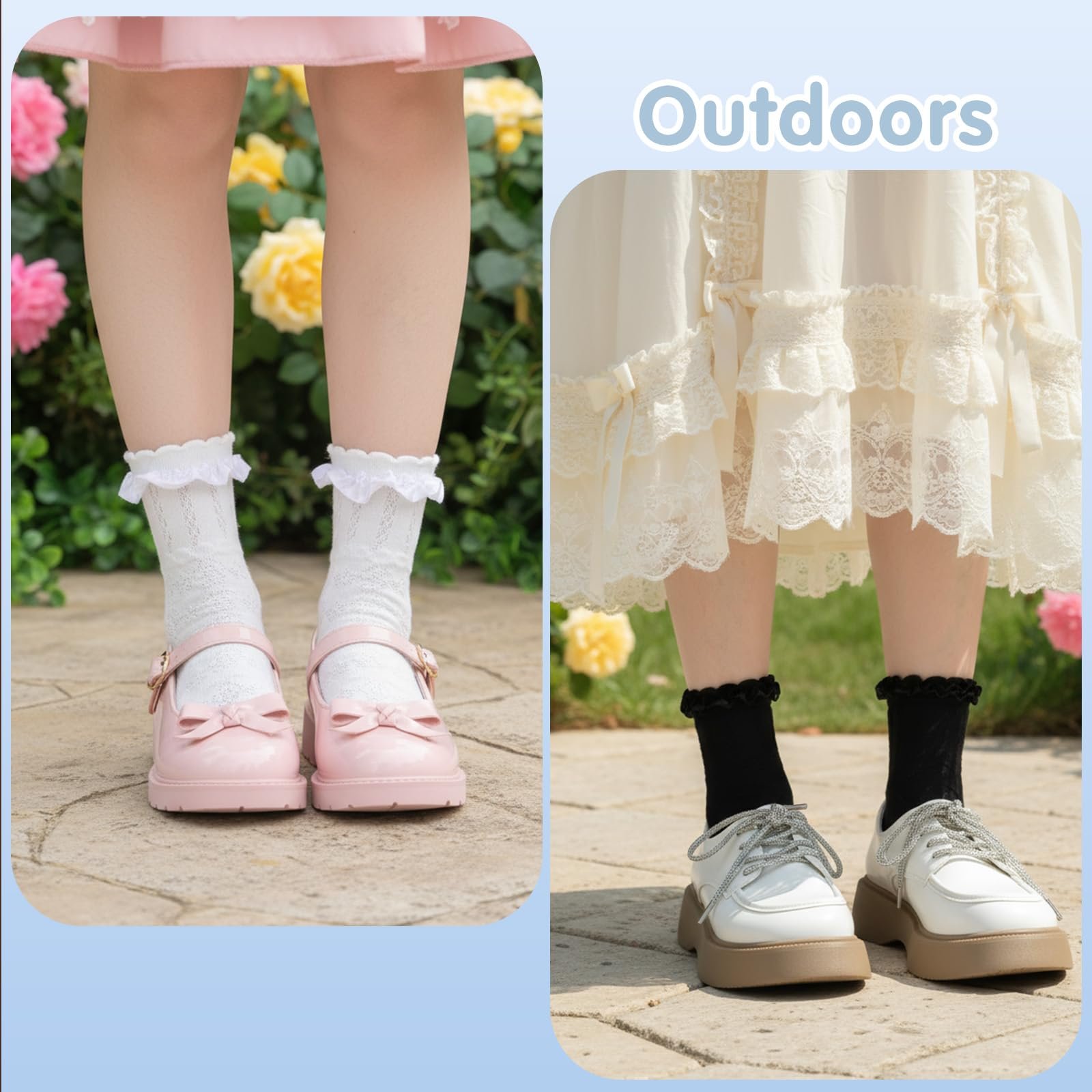 Носки с рюшами Белые, Lacs, Носки с рюшами, Дышащие дирндль носки, Хлопок, Элегантные носки принцессы, фото №8