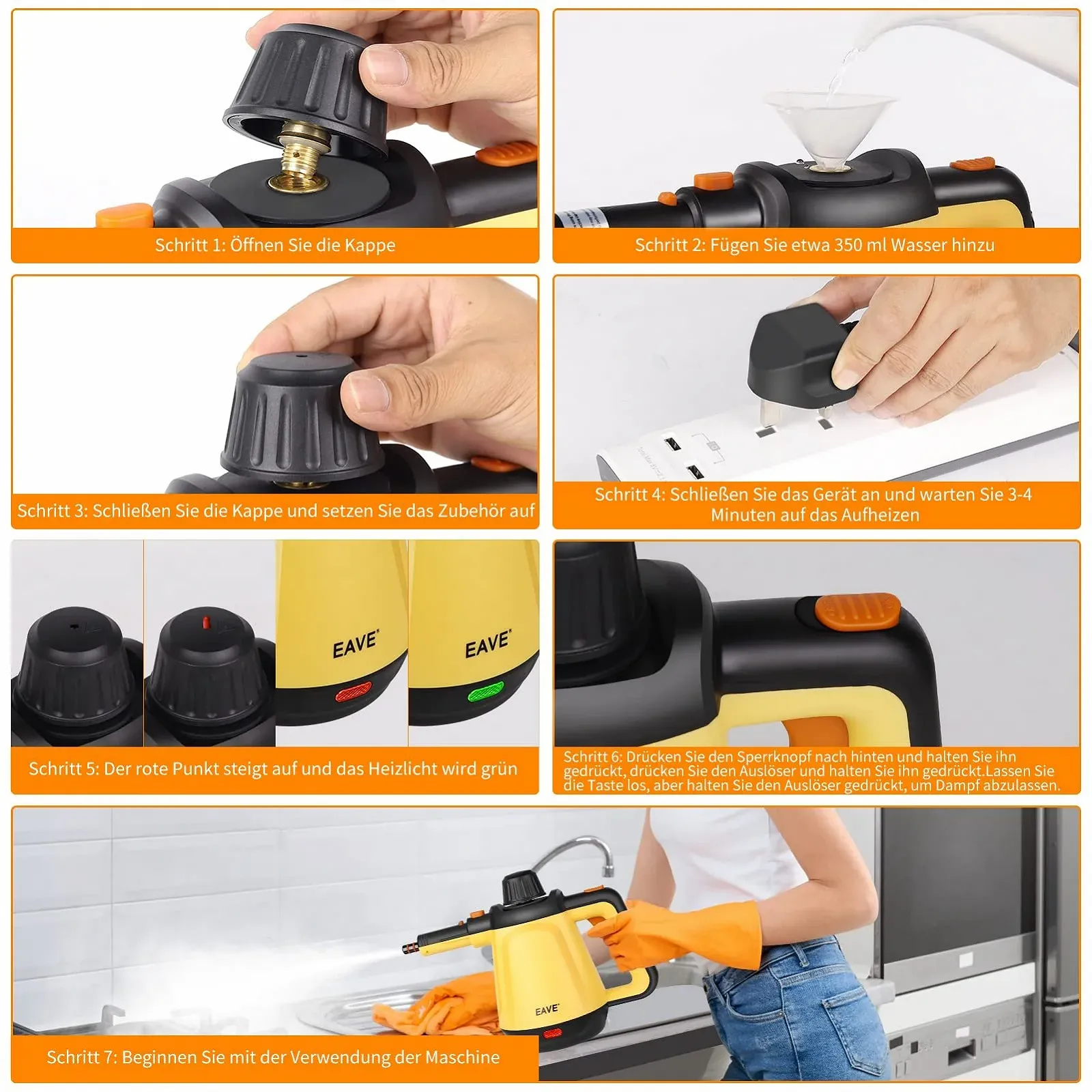 Багатофункціональний пароочисник ручний 1200 Вт, резервуар для води 450 мл, фото №4