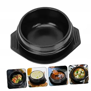 Керамический горшок для бибимбапа с термостойкой подставкой антипригарный для равномерного распределения тепла synthetic.ua - Фото 1