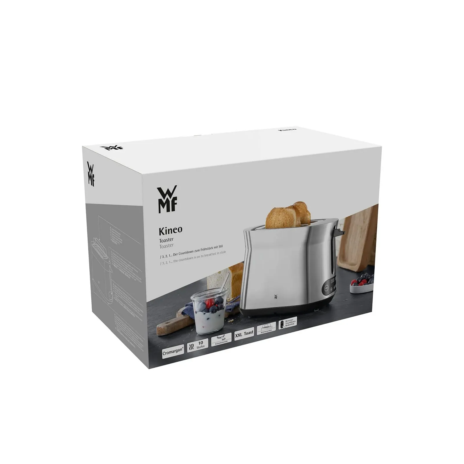 Тостер WMF Kineo Подвійний слот Нержавіюча сталь з насадкою для булочок, 2 скибочки, 10 рівнів підсмажування, 980 Вт, Матова нержавіюча сталь, фото №17