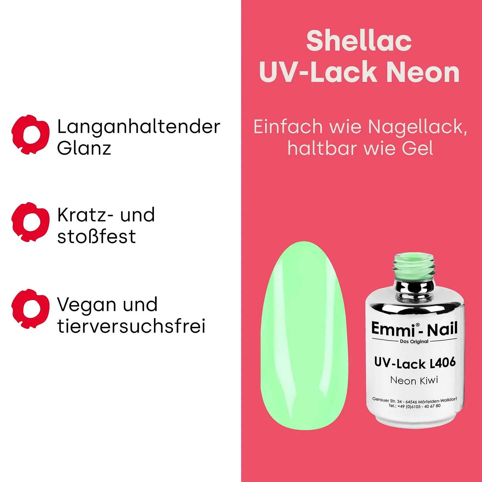 Гель-лак Emmi Nail Shellac I LED UV I Неоновый Киви (Неоновый Зеленый, L406), фото №4 Гель-лак Emmi Nail Shellac I LED UV I Неоновый Киви (Неоновый Зеленый, L406), фото №4