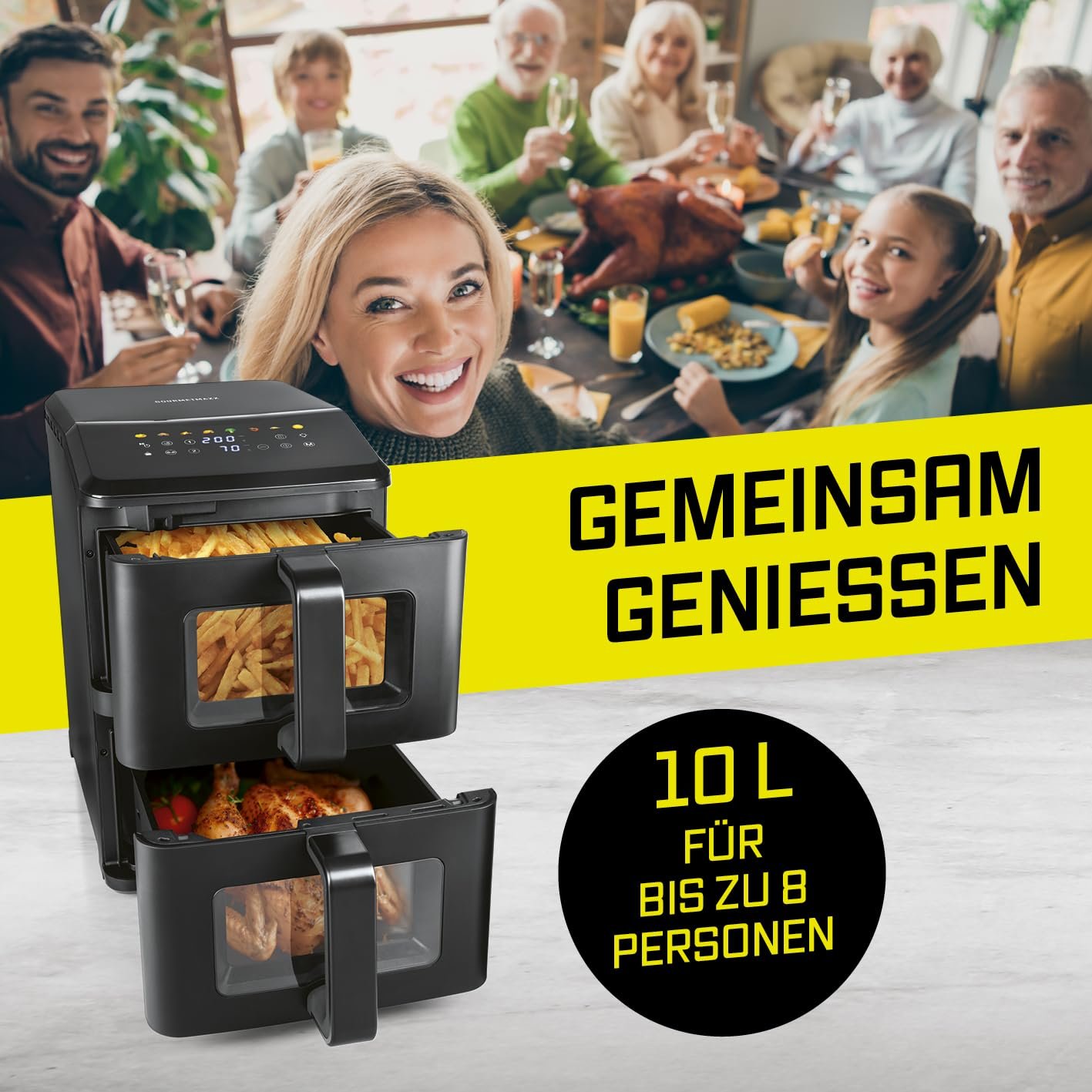 Мультипіч GOURMETmaxx FryUp Вертикальна 2 камери 10 л LED дисплей 11 програм, фото №8 Мультипіч GOURMETmaxx FryUp Вертикальна 2 камери 10 л LED дисплей 11 програм, фото №8