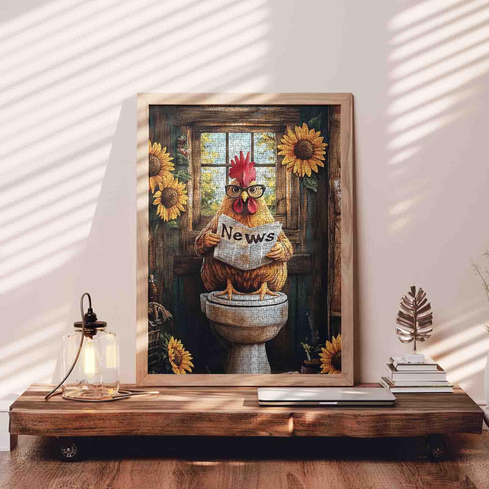 Пазл Tucocoo Funny Rooster on Toilet 1000 елементів Півень в окулярах з газетою та соняшниками, фото №3