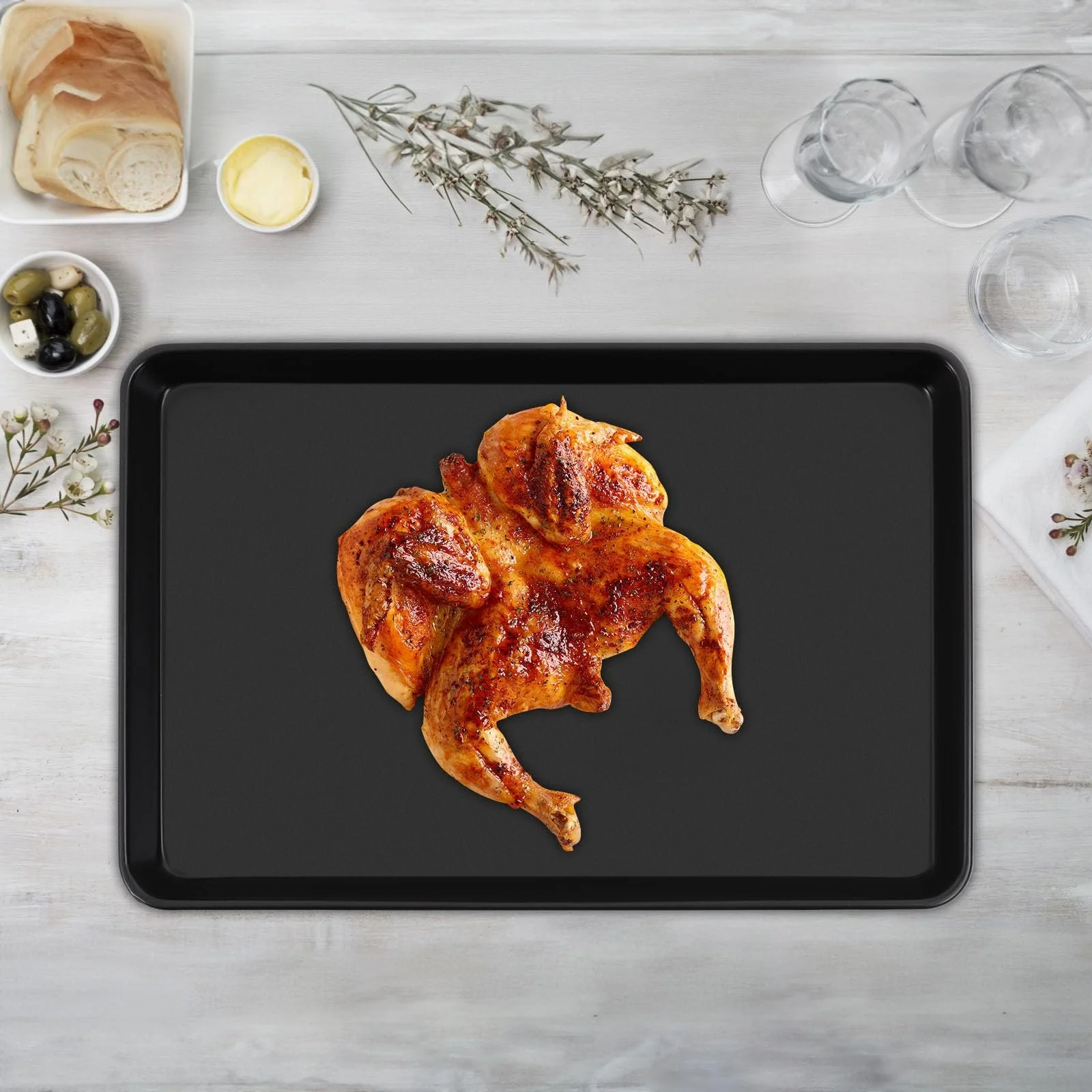 Деко для випікання прямокутне 60 x 40 x 5 см алюмінієвий сплав чорне, фото №6