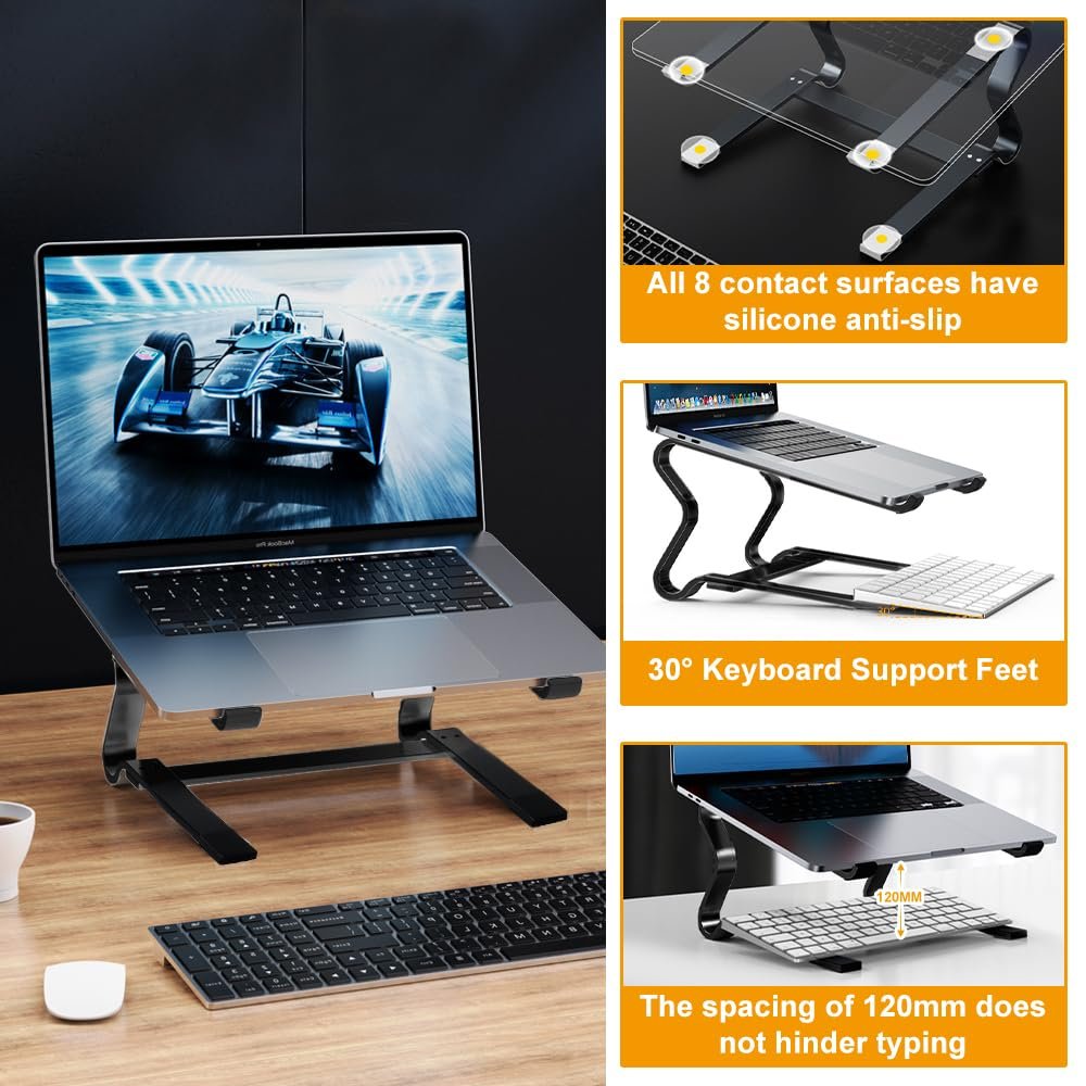 Подставка для ноутбука металлическая Настольная подставка для ноутбука Держатель для MacBook Черный Держатель для ноутбука Совместим с ноутбуками 10-17,6 дюймов, фото №4