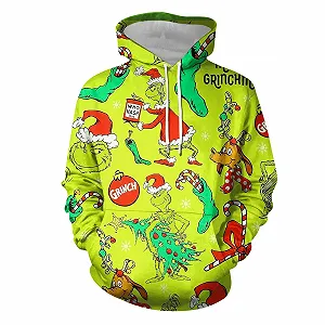 Рождественский свитер BHXUTK Женская рождественская толстовка Рождественский пуловер Женский свитер с 3D принтом оленя и снеговика Забавный рождественский свитер Унисекс Рождественская толстовка с капюшоном Рождественская толстовка - Фото 1