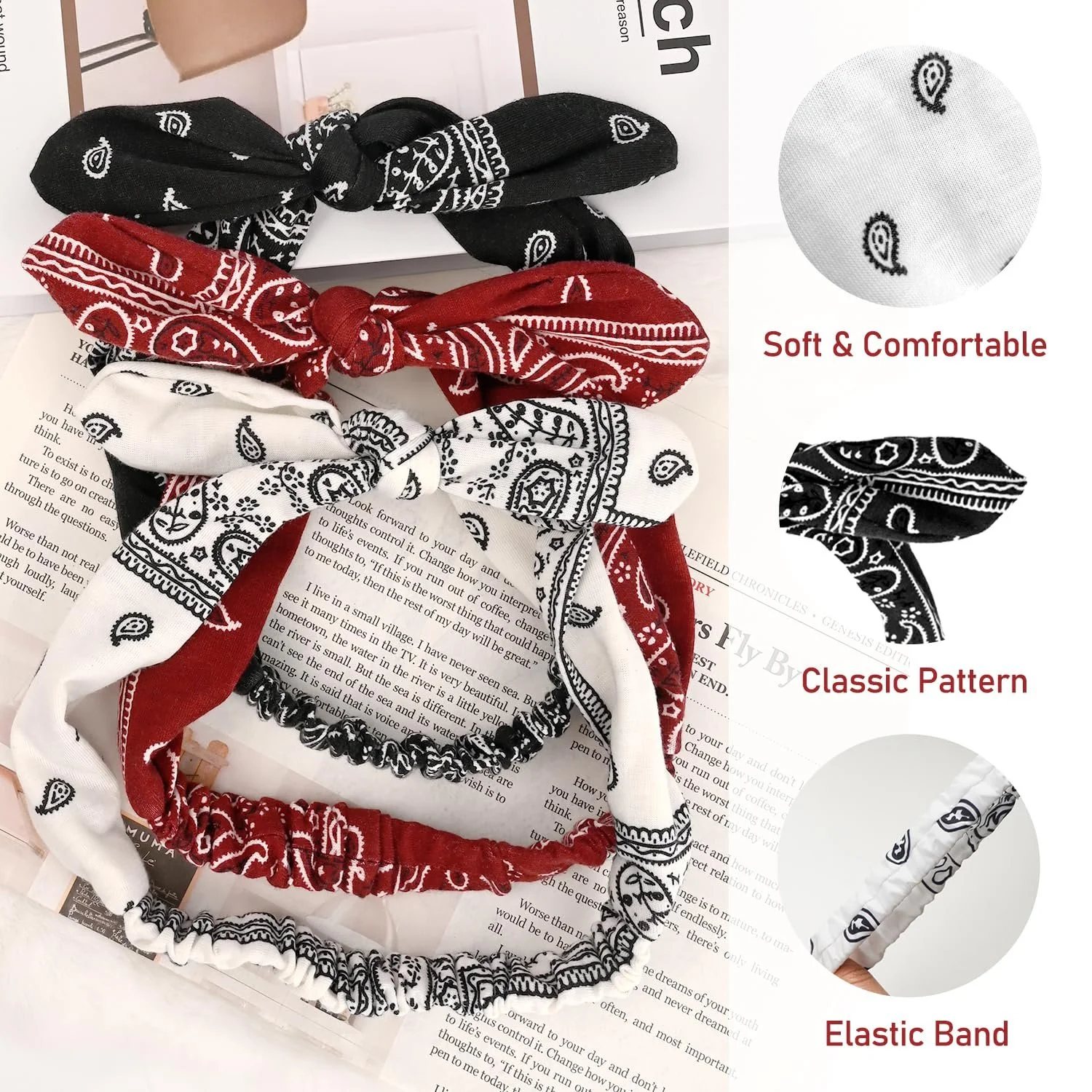 Пов'язка на голову Еластична бандана з кролячими вушками Ретро Бохо, фото №3