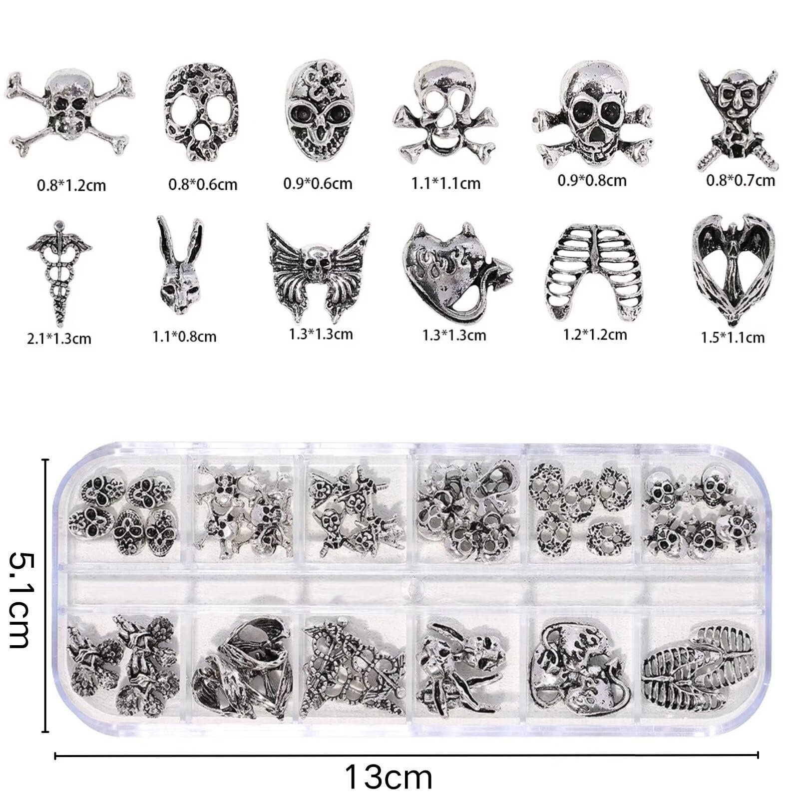 3D Хэллоуин Подвески для ногтей RUNRAYAY Металл Хром Готический Ретро Панк Череп, 48 шт, фото №2