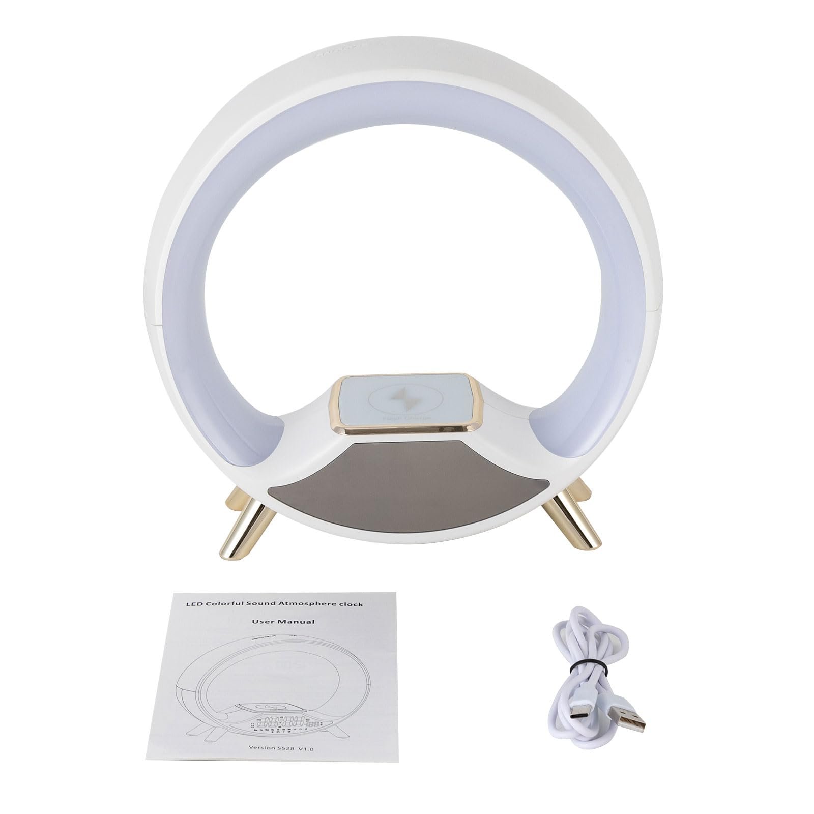 Настільна лампа нічна USB з бездротовою швидкою зарядкою 15W таймером та зміною кольорів Біла, фото №4