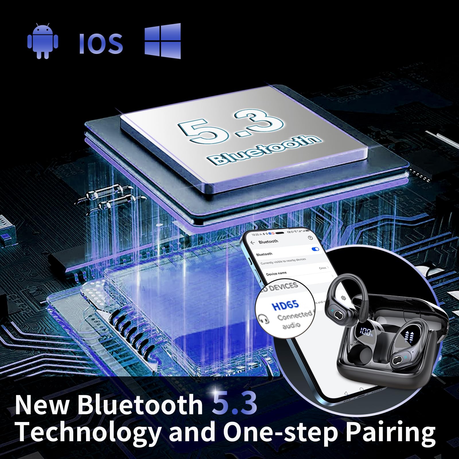 Наушники Aptkdoe Bluetooth 5.3 75 Часов Black, фото №5