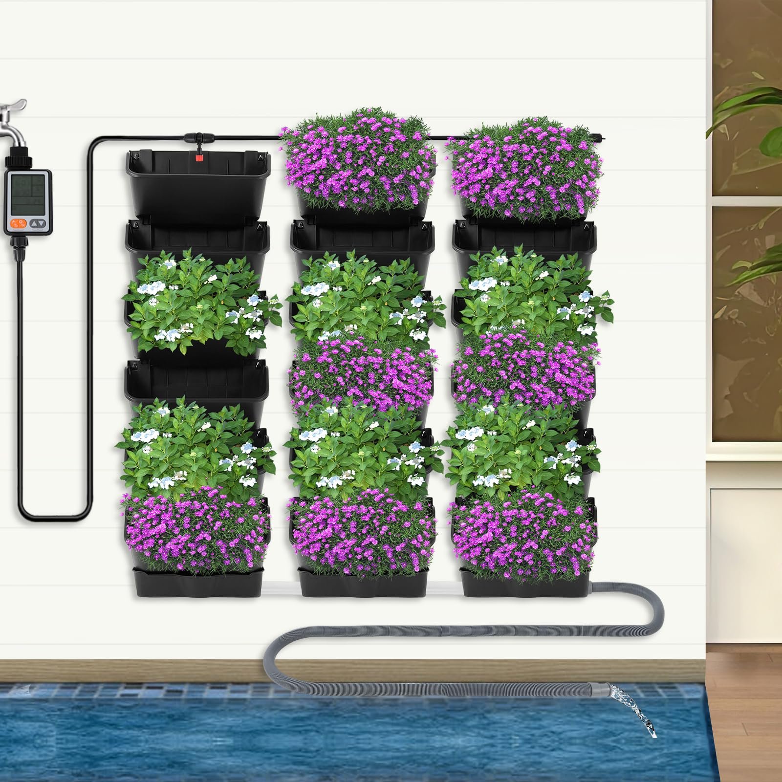 Набір кашпо з автовідливом для вертикального озеленення Black 100 x 100 x 14 см, фото №4