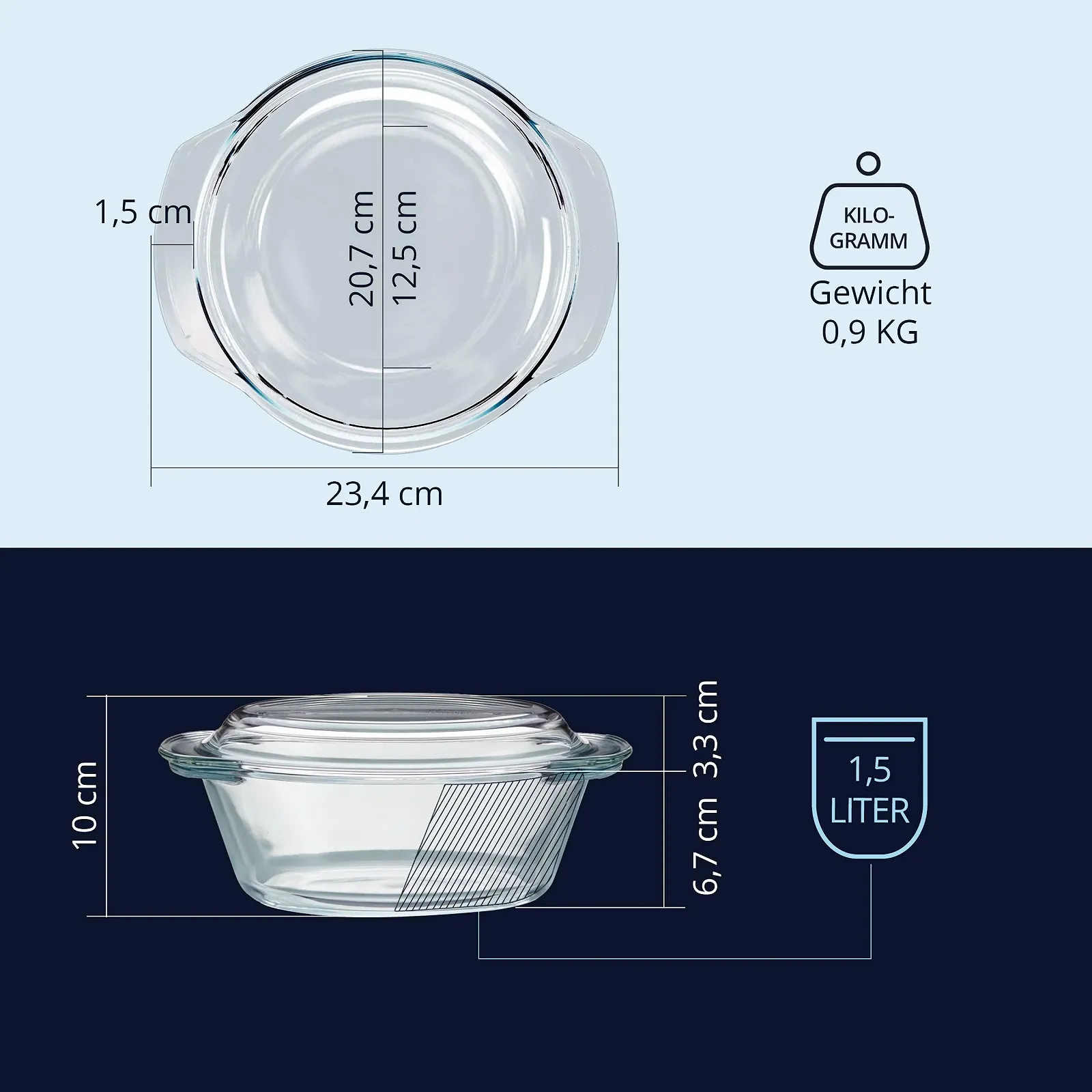 Форма KHG скляна з кришкою 1.5 л 23 x 10 x 21 см кругла прозора, фото №6