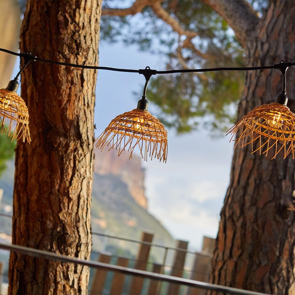 Гирлянда Lumisky 10 м 20 LED Filament E27 Теплый белый Hawaii Light Абажур полиротанг Boho, фото №3