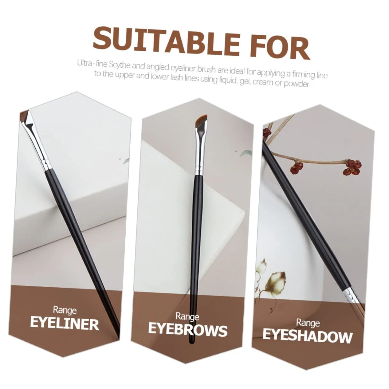 Пензель Angoily Eyeliner Дерев'яна Плоска Голівка Тонкий Наконечник Коричневий, фото №6