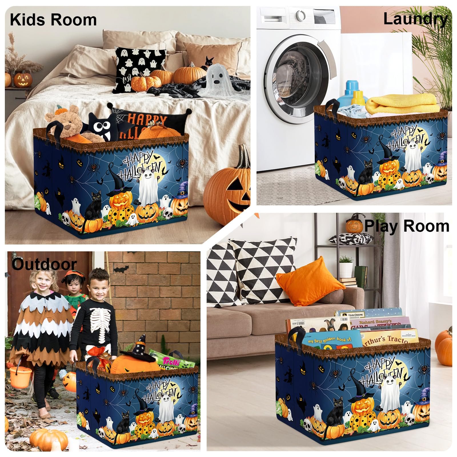 Корзина HUUMONSS для хранения вещей на Хэллоуин Привидение Летучая мышь Тыква Складная, фото №7