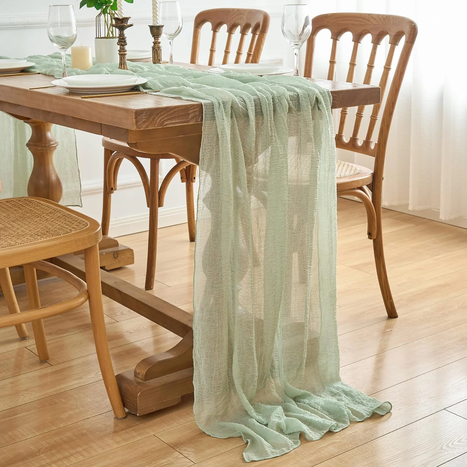 Ранер для столу Gauze Cheese Cloth Muslin Rustic 80 x 300 см Sage Green 1 шт., фото №4 Ранер для столу Gauze Cheese Cloth Muslin Rustic 80 x 300 см Sage Green 1 шт., фото №4