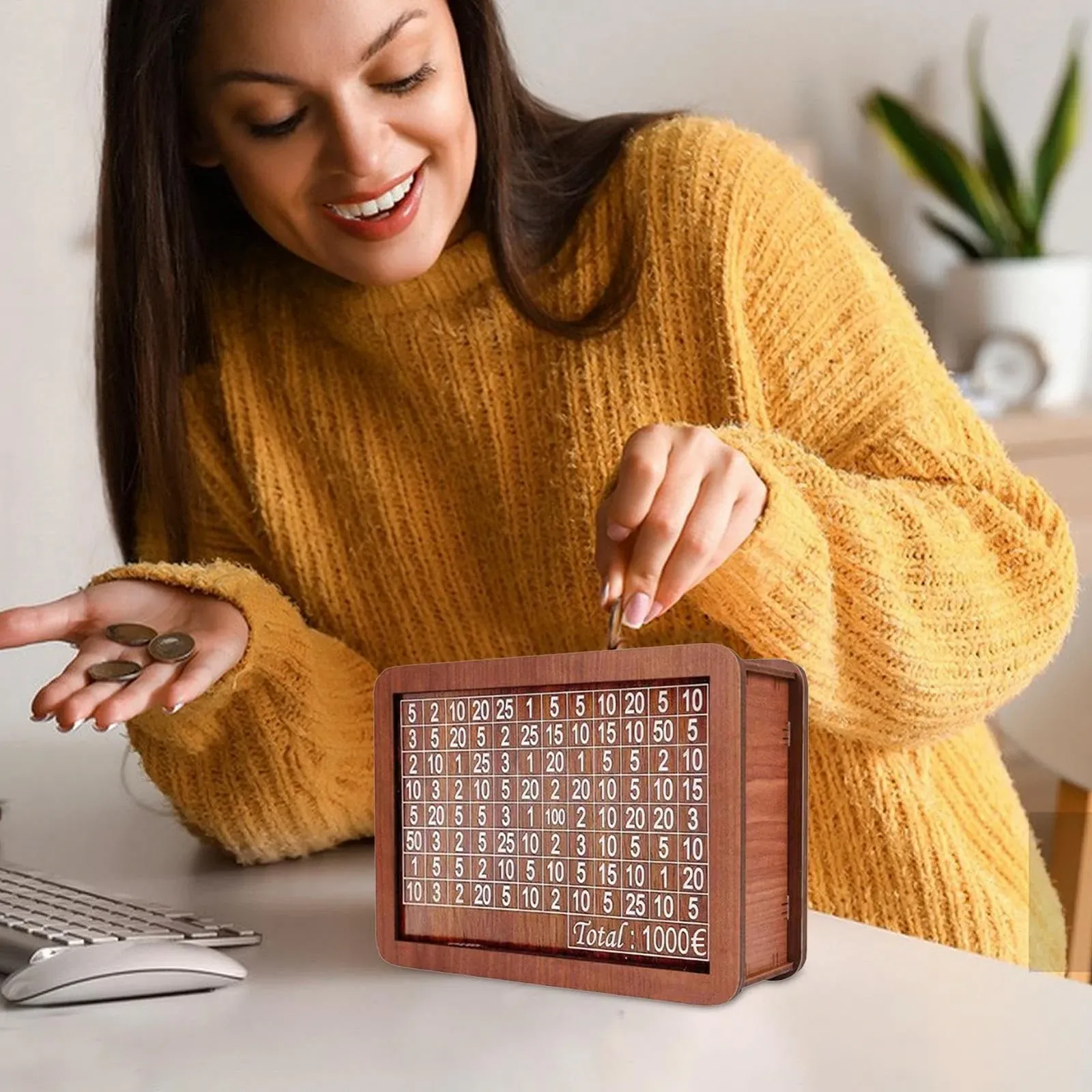 Скарбничка дерев'яна з цифрами EUR 1000, фото №2