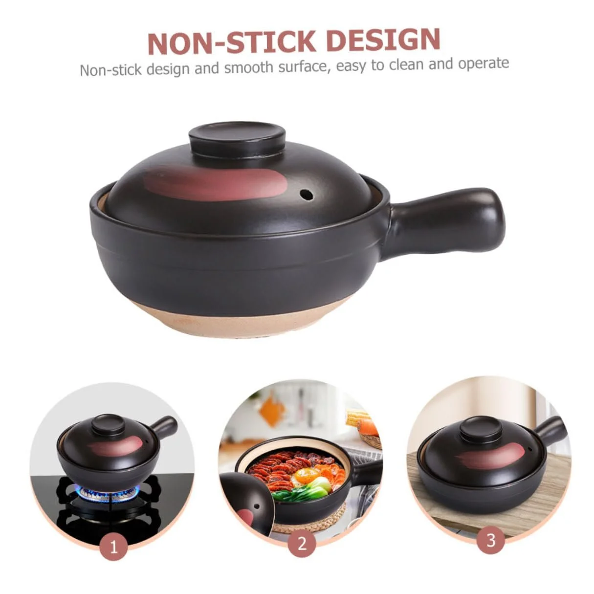 Горщик для тушкування VILLCASE керамічний з ручкою термостійкий для газової плити, фото №7