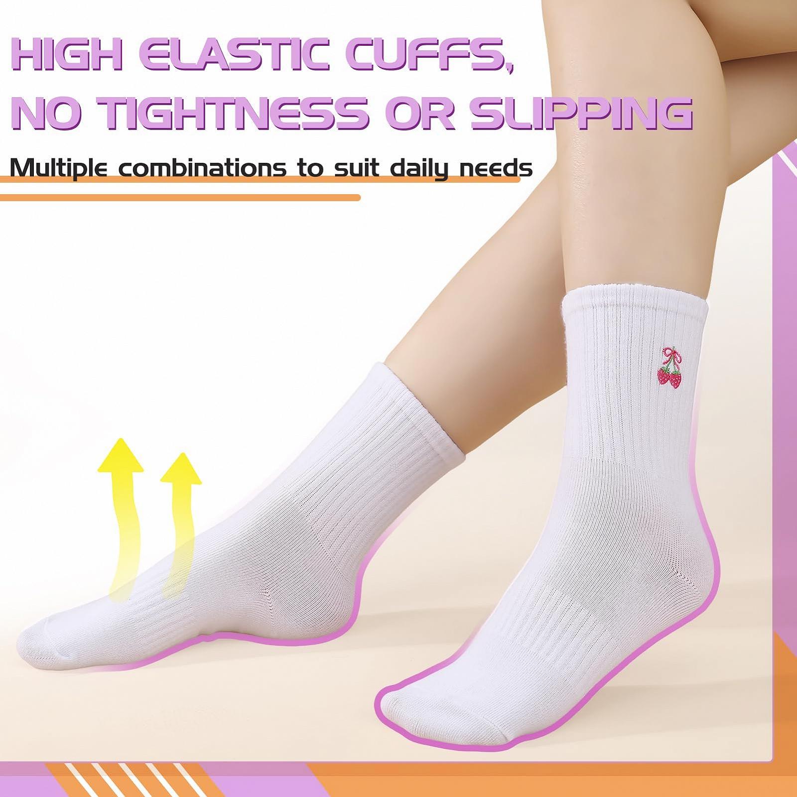 Теннисные носки Белый цвет, 4 пары, размер 38-42, с полосками и рисунками клубники и вишни, фото №4