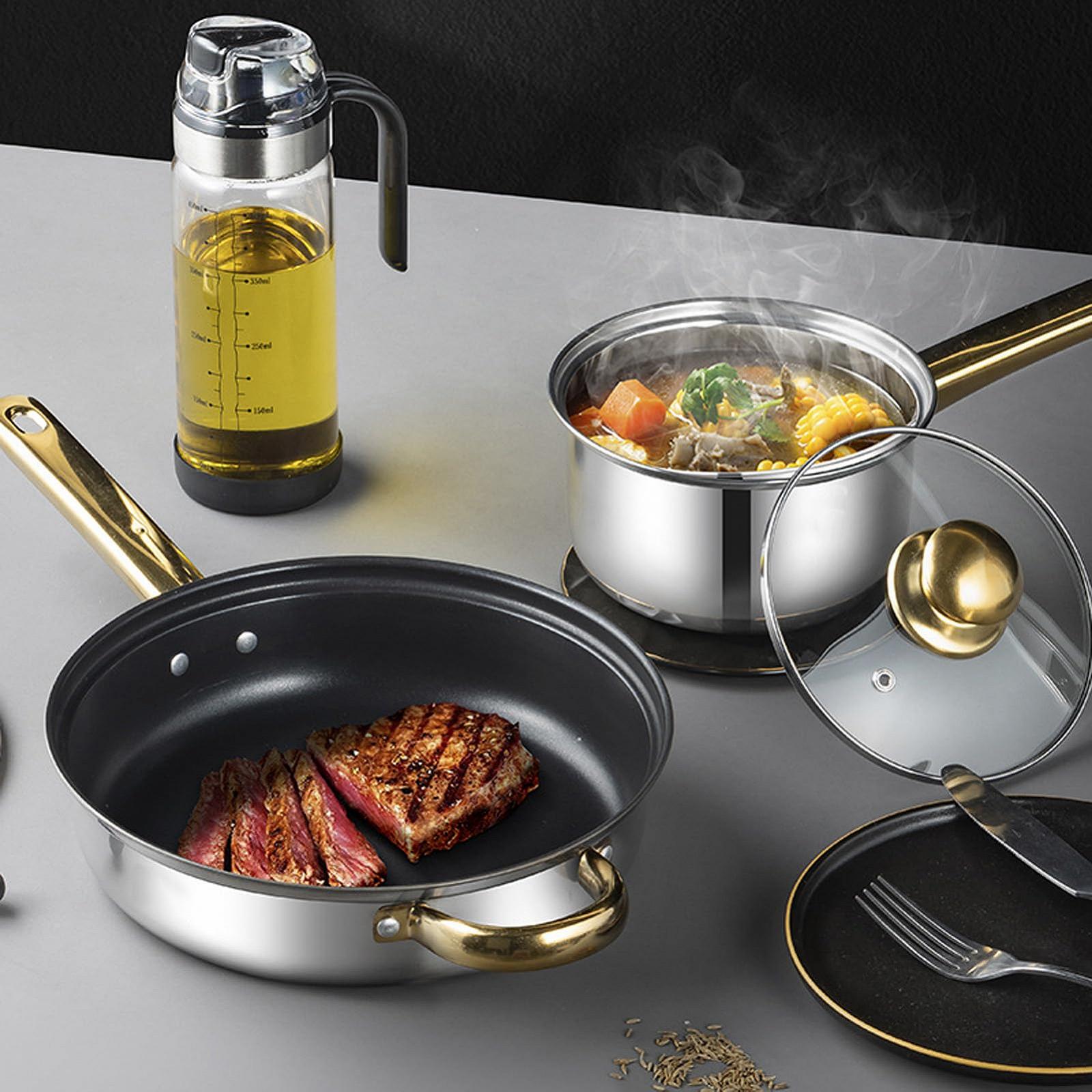 Набір Cookware 12 штук Нержавіюча сталь Золота ручка, фото №4