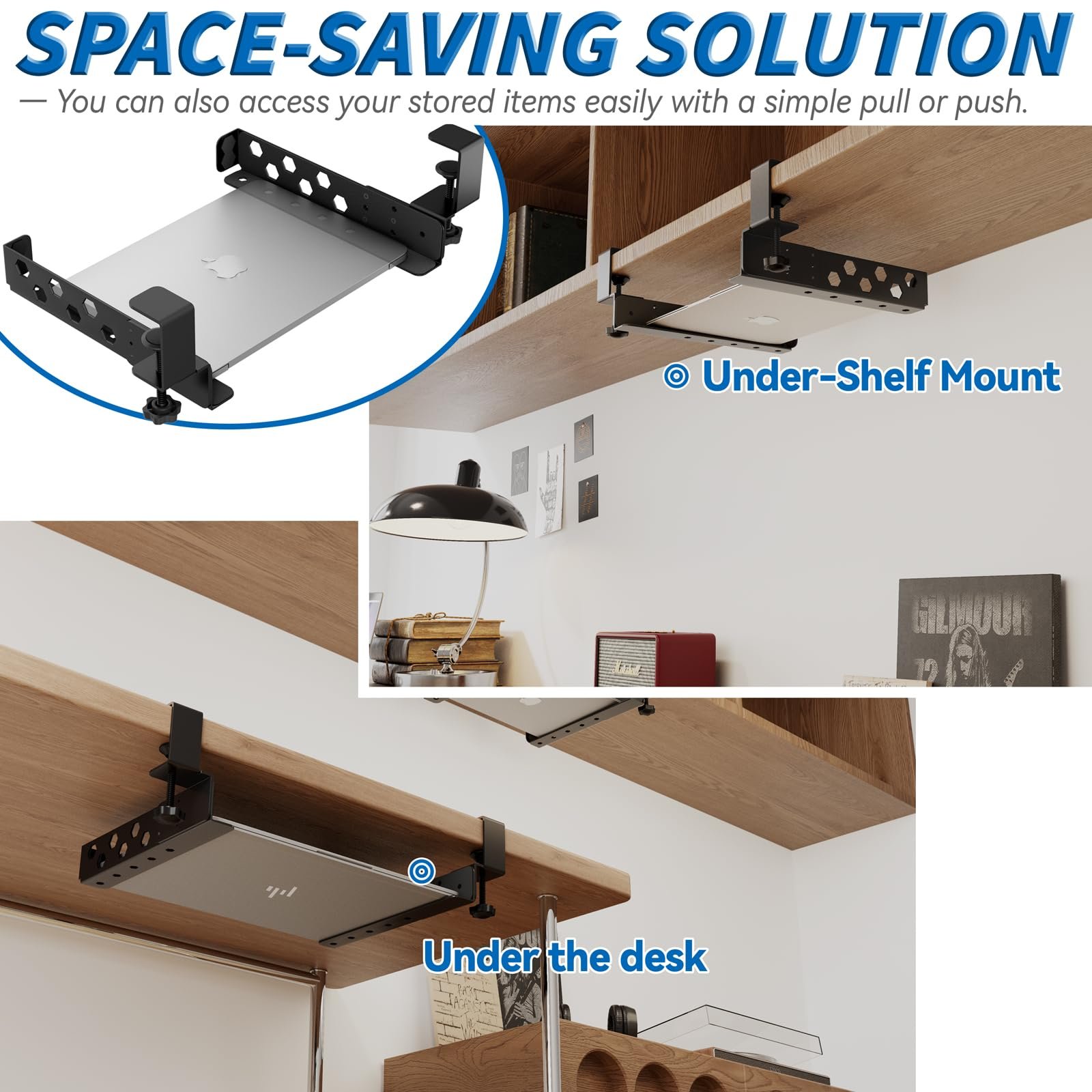 Регульований кронштейн під стіл з затискачем - не потребує свердління - сталева, фото №2