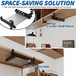 Регулируемый кронштейн под стол с зажимом - не требует сверления - стальная полка держатель для ноутбука/планшета/клавиатуры/роутера/модема/ТВ-приставки synthetic.ua - Фото 1