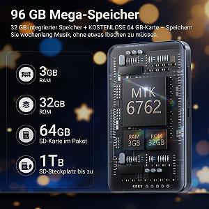 MP3-плеер Spotify с WiFi Bluetooth, 4-дюймовый сенсорный экран, Android 13 MP4-плеер, Audible совместимый, FM-радио, Amazon Music, Deezer, Pandora, Play Store, 96 ГБ synthetic.ua - Фото 1