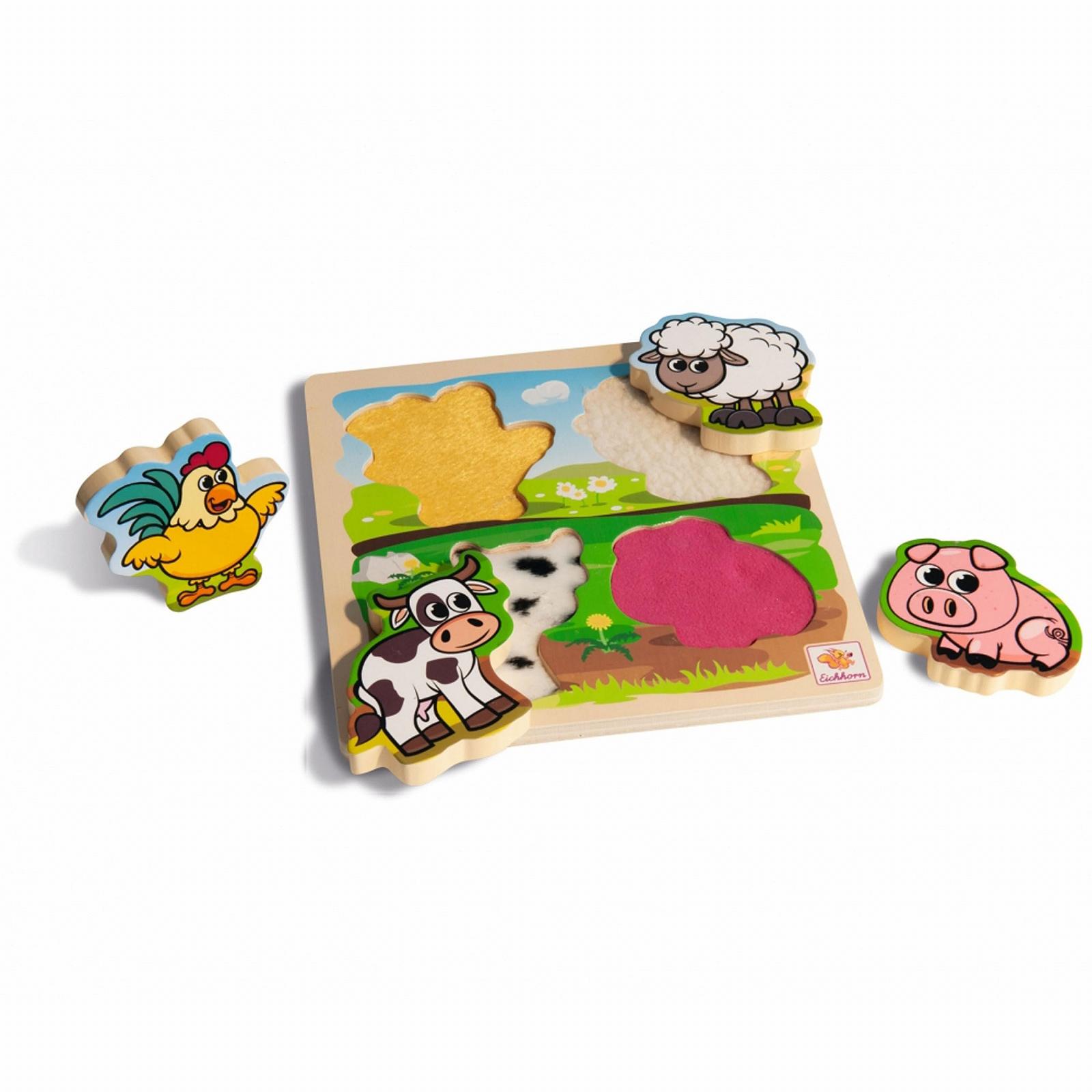 Тактильний пазл Eichhorn Farm Animals дерев'яний 5 деталей 20 x 20 см, фото №4