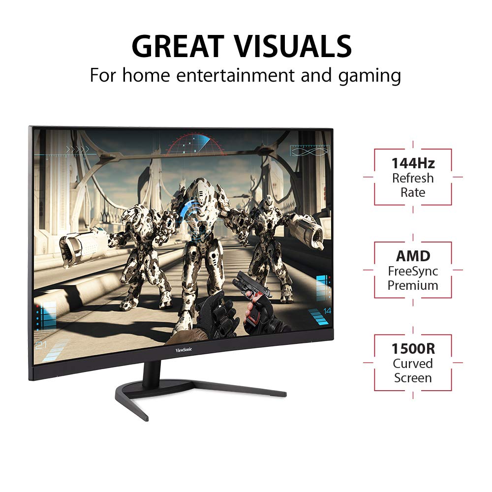 Монітор Viewsonic VX3268-2KPC-MHD 80 см (32 дюйми) Ігровий вигнутий (WQHD, FreeSync Premium, 1 мс, 144 Гц, HDMI, DP, Низька затримка вводу, Динамік) Чорний, фото №3
