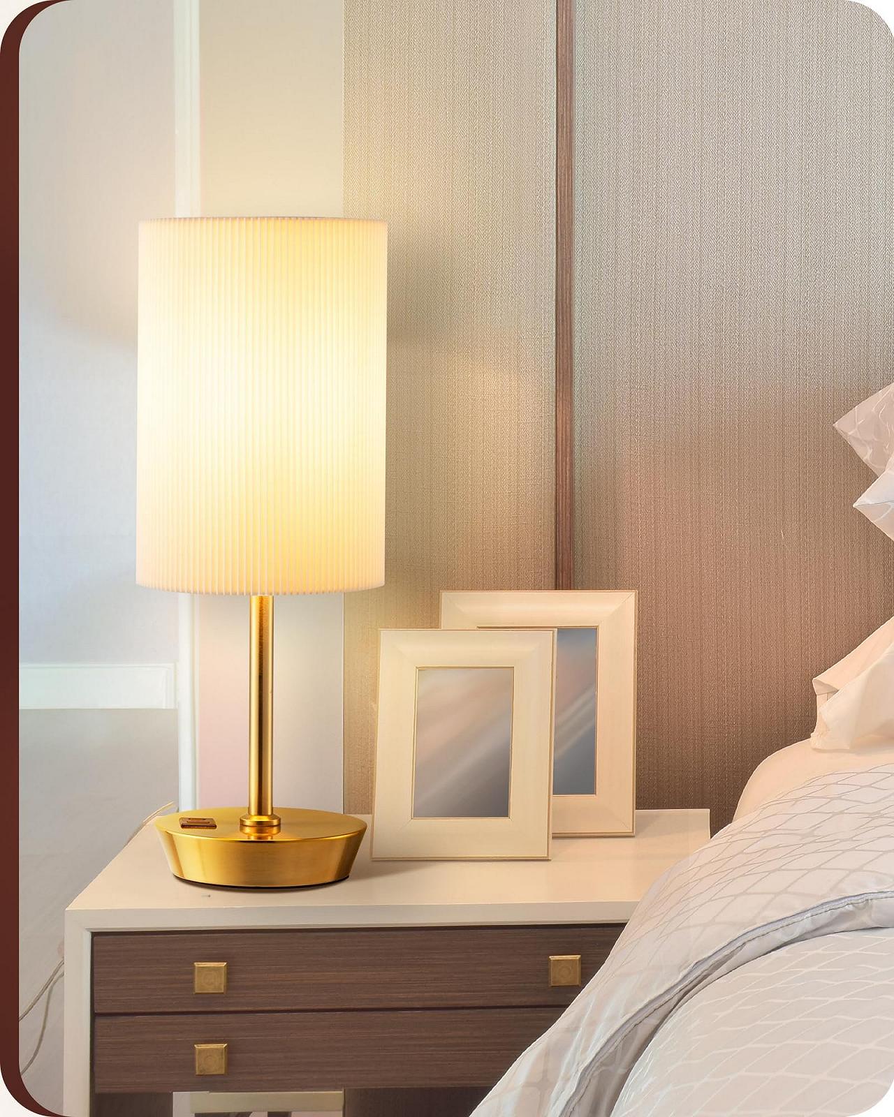 Світлодіодна настільна лампа EDISHINE набір із 2 шт. сенсорна з димером 2 USB золота, фото №5