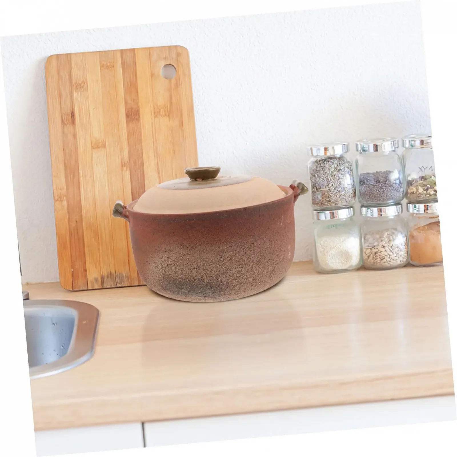 Терракотовая кастрюля LABRIMP с ручкой для тушения и супов цвет земляной, фото №6