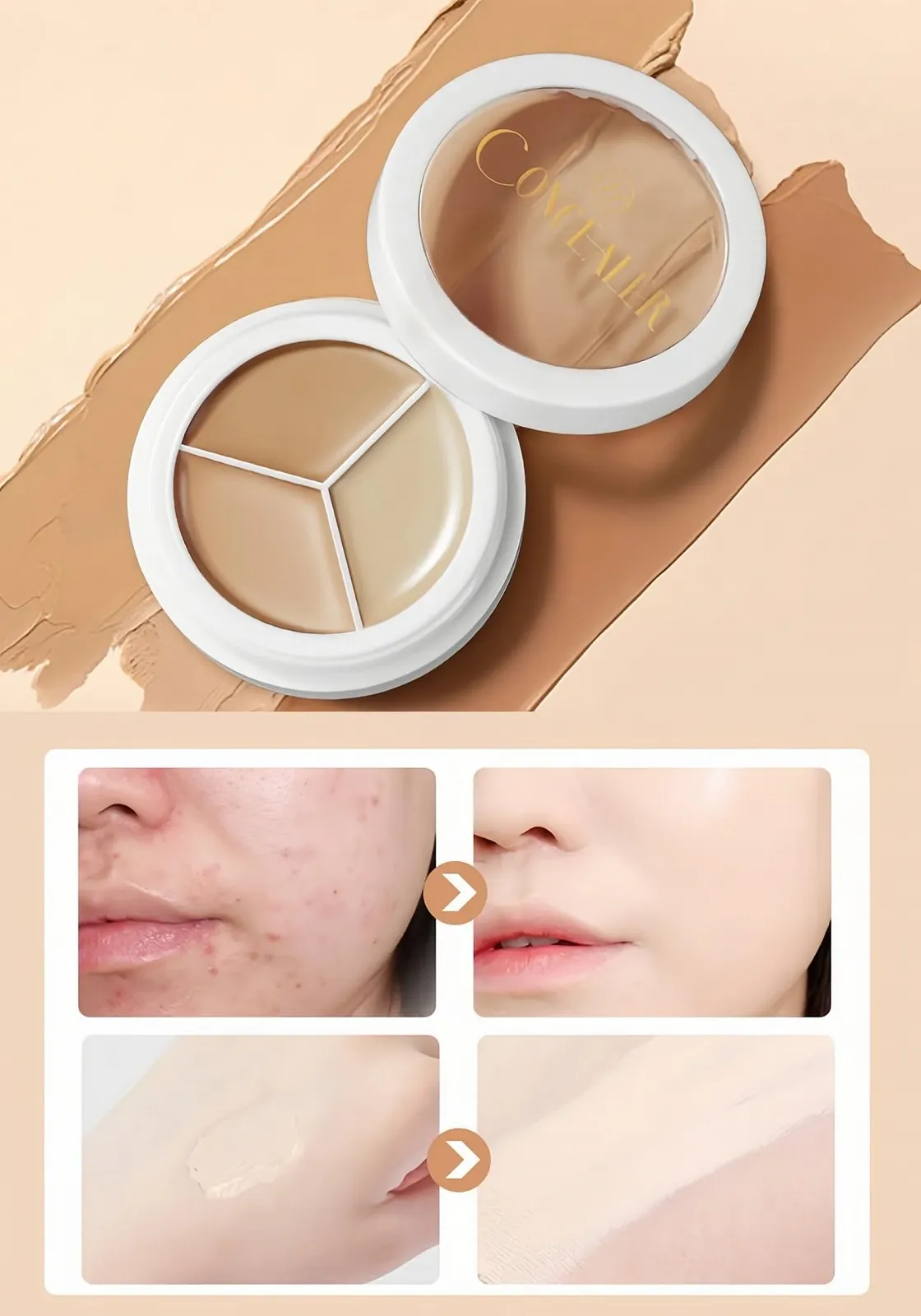 Палетка консилерів Триколірний кремовий консилер + олівець для виділення та контурування, фото №2