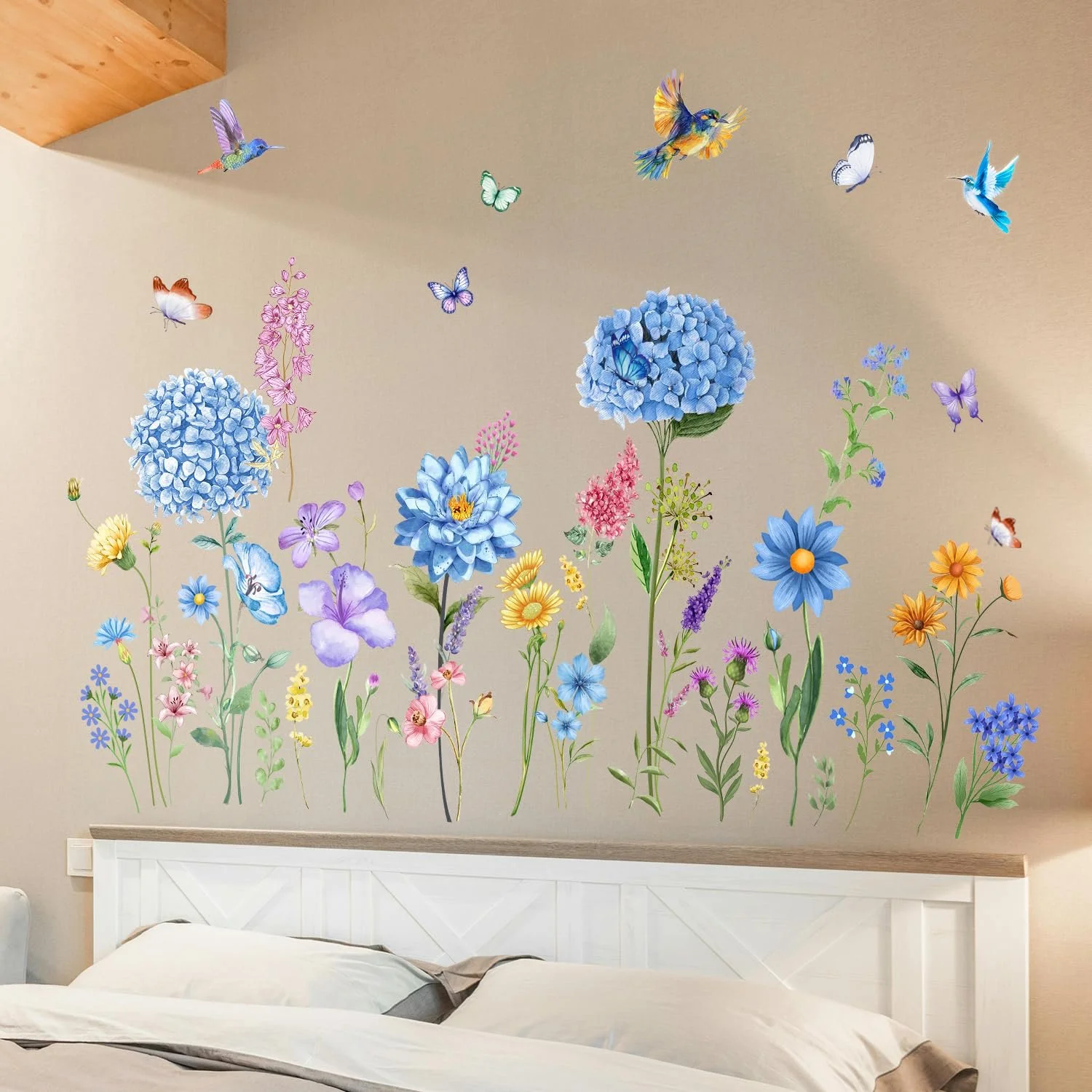 Наклейка на стіну Blue Flower and Bird знімна квіти та метелики вінілова Блакитна 90x30 см (2 шт.), фото №9