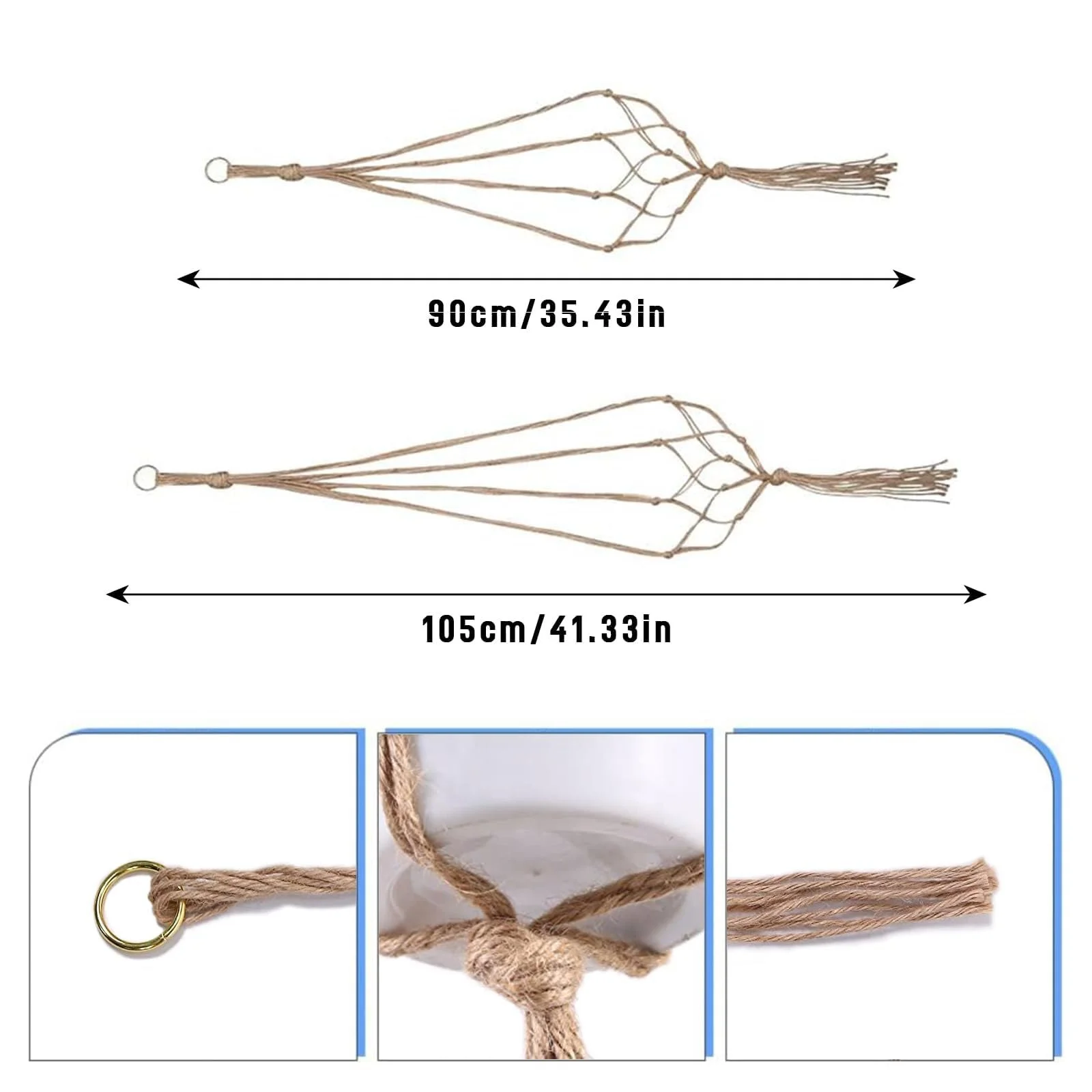 Подвесные кашпо макраме 4 шт. из пеньковой веревки 90/105 см, фото №2