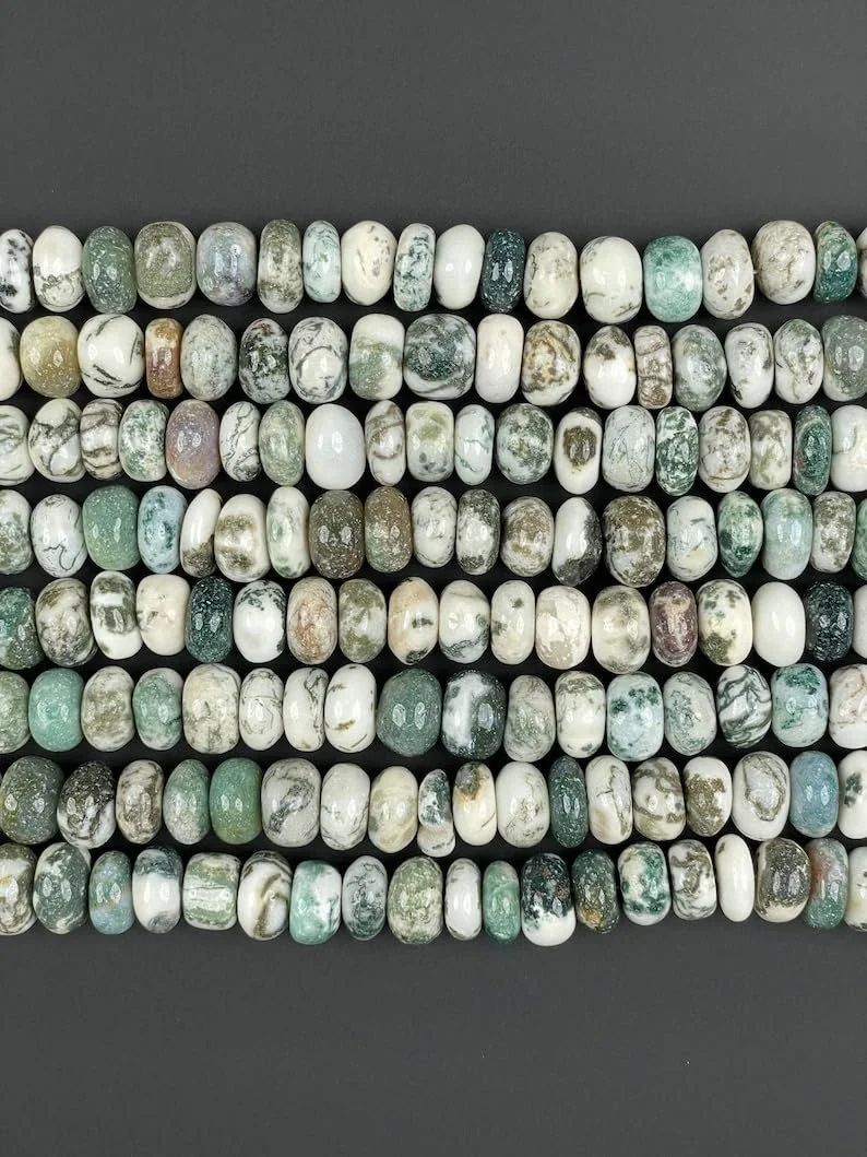 Намистини Агат Дерево Натуральний рондель гладкий 11 мм, нитка 45.72 см для намиста браслета, фото №4